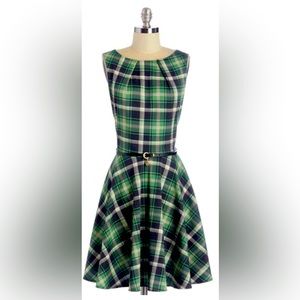 Green Tartan Fit & Flare 50’s Slytherin Dress